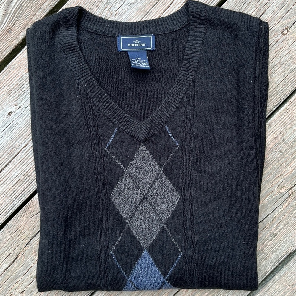 Dockers black argyle sweater vest L